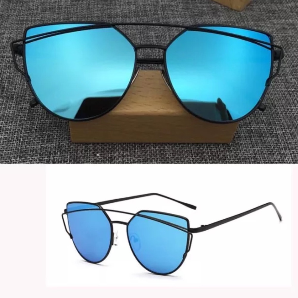 Kylie Cat Eye Sunglasses in Blue Lens Black Frame